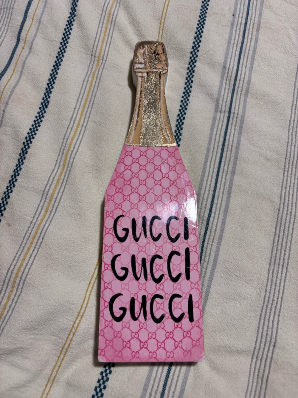 Pink Monogram Champagne Bottle Wooden Decor